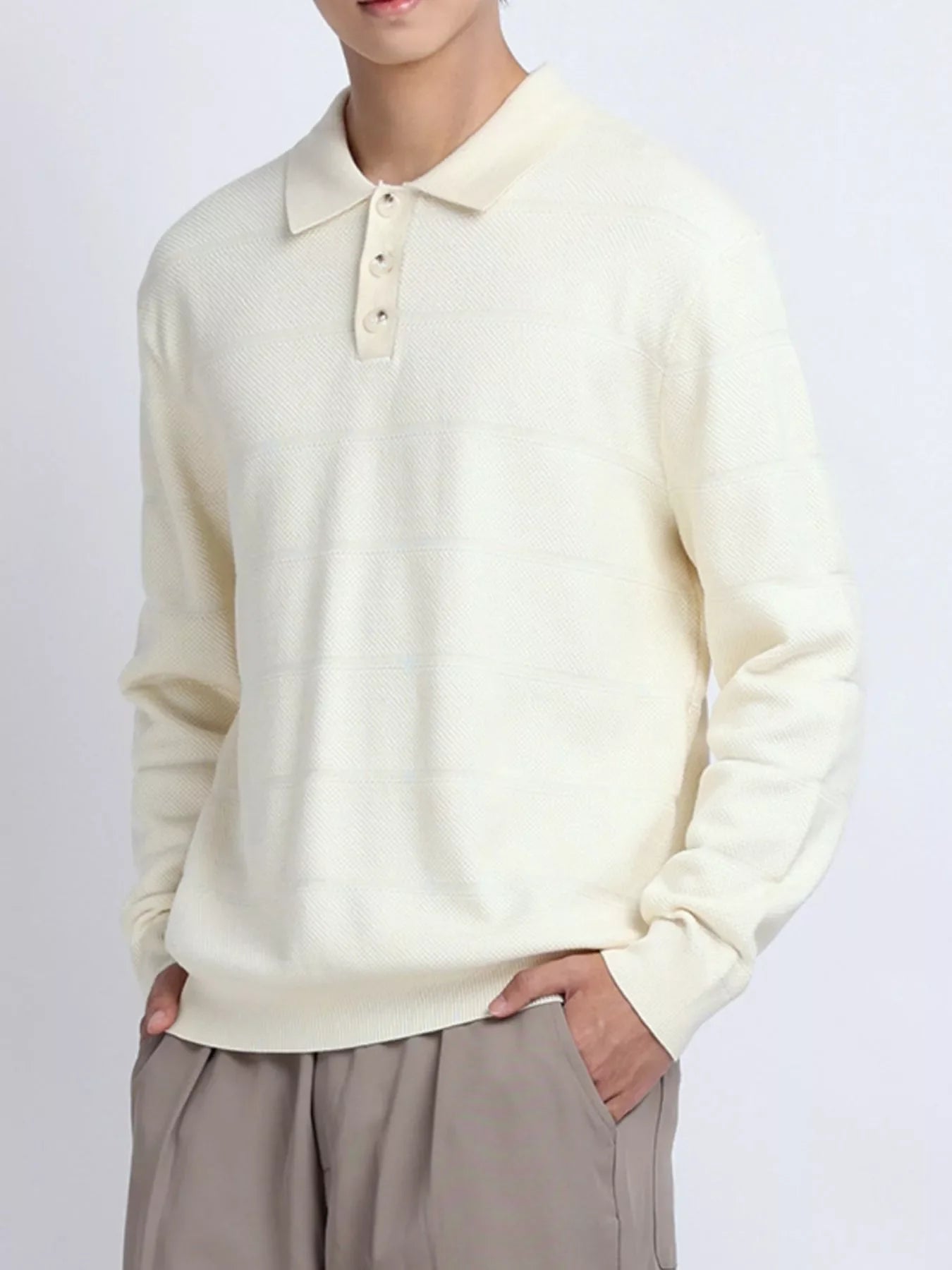 Men's Plus Size Button Detail Long Sleeve Knit Top