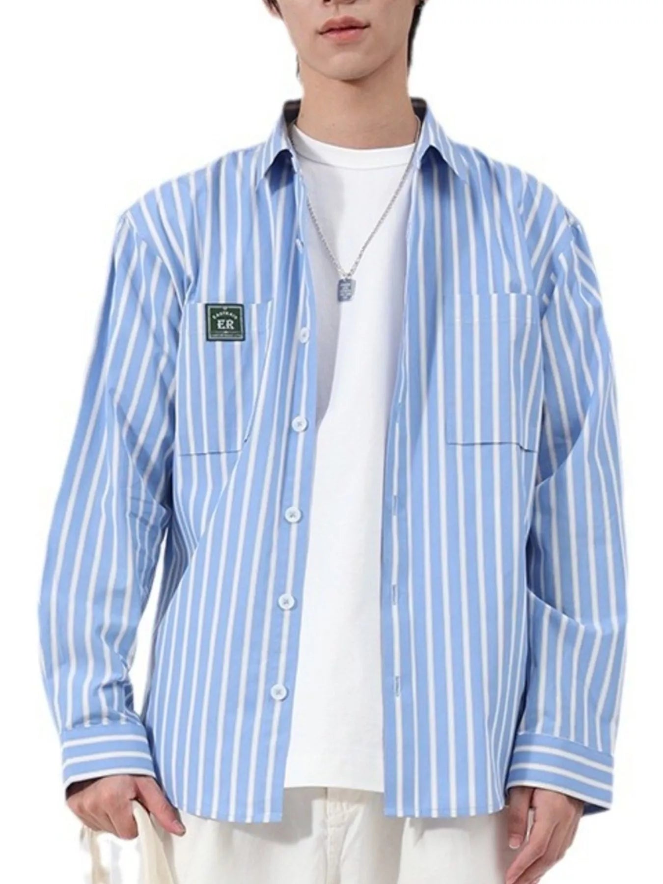 Men's Plus Size Button Up Long Sleeve Striped Shirt