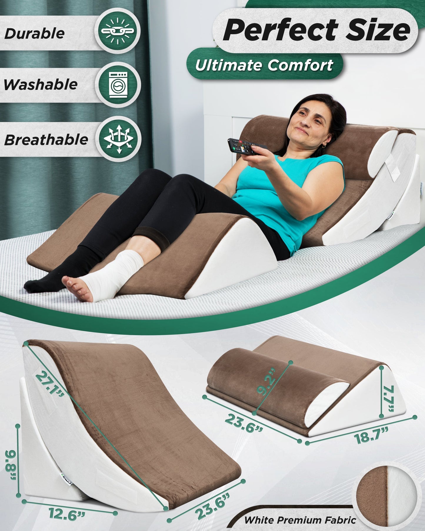 LX5 4-Piece Support for Shoulder & Upper Body Rest, Orthopedic Bed Wedge Pillow Set, Almond Brown