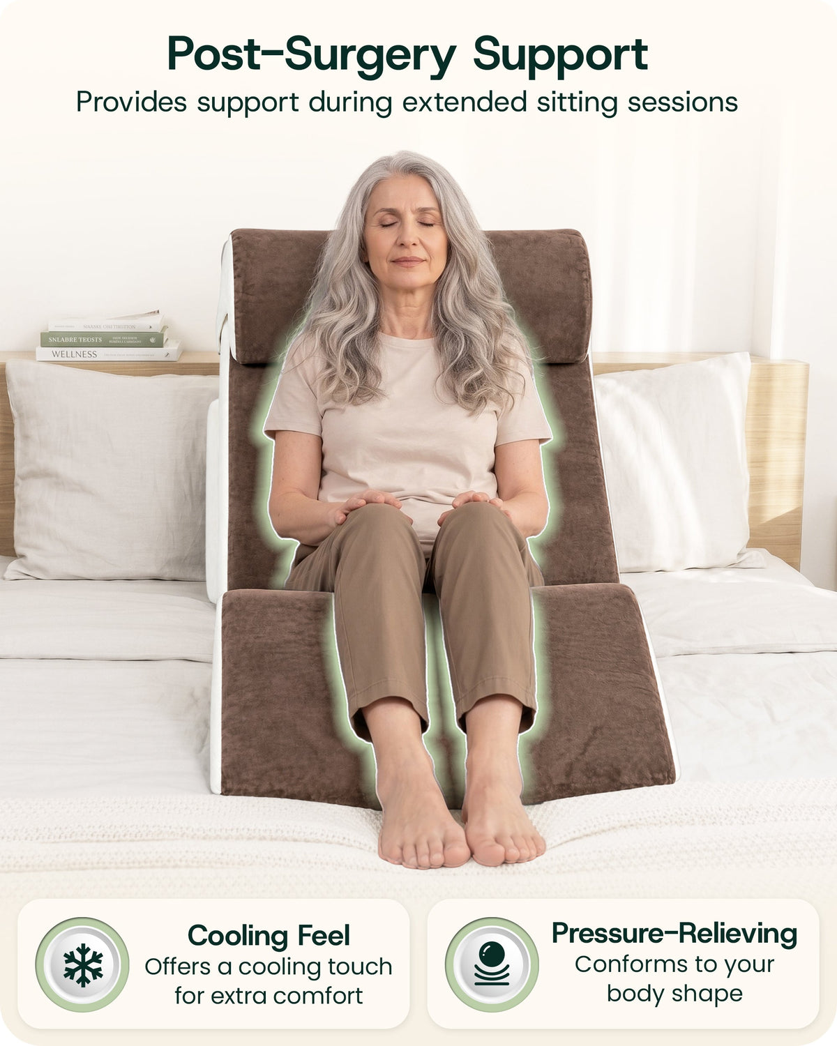 LX5 4-Piece Support for Shoulder & Upper Body Rest, Orthopedic Bed Wedge Pillow Set, Almond Brown