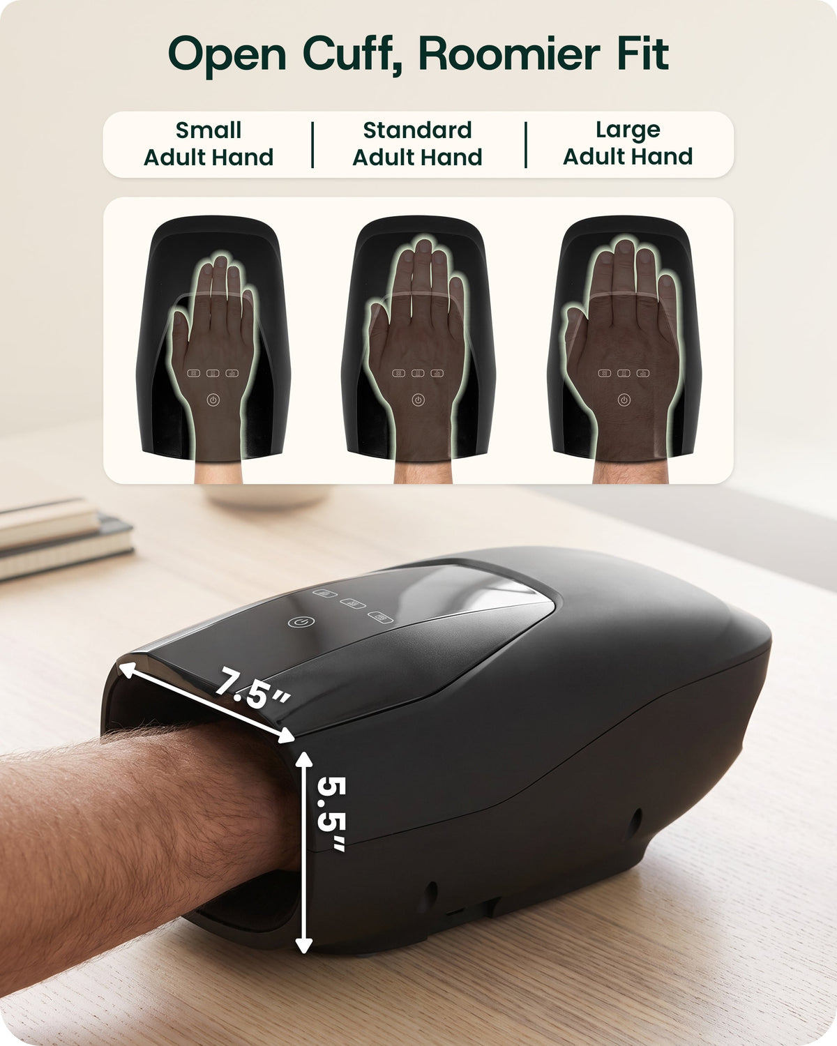 LX29 Hand Massager with Heat & Air Compression, Charcoal Black