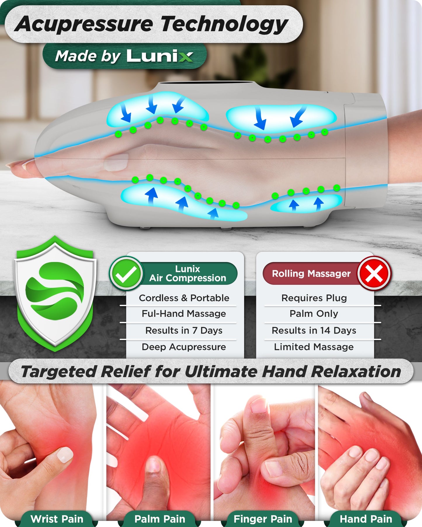 LX7 LCD Touchscreen Hand Massager, Heated Air Compression, Cloud Gray