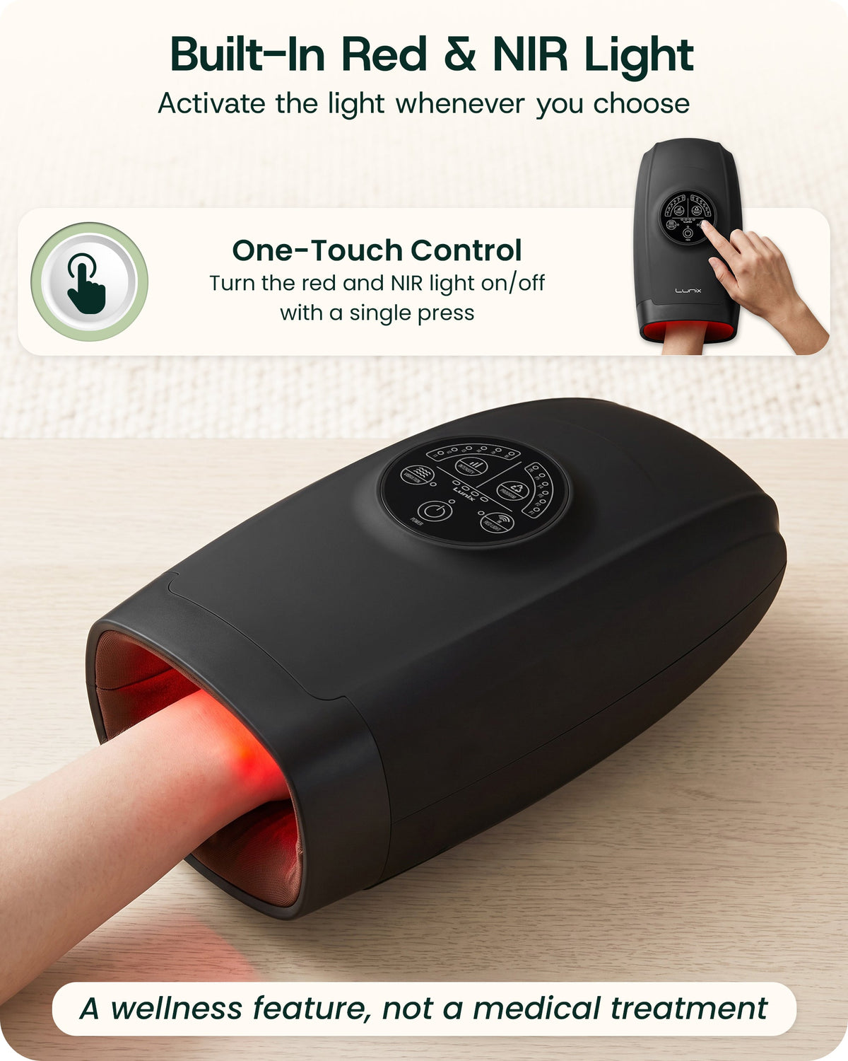 Lunix LX33 Hand Massager with Red Light Therapy, Carpal Tunnel & Wrist Pain Relief Device, Charcoal Black