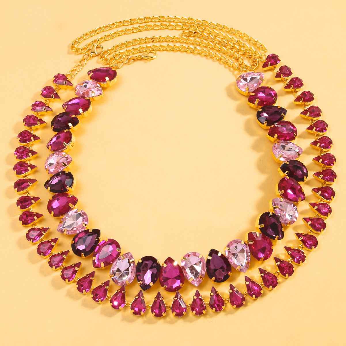 Double‑Layer Drop Necklace with Rhinestones – Gold or Silver
