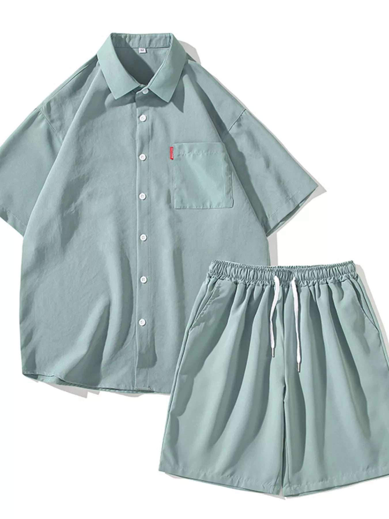 Men's Plus Size Casual Solid Color Shirt & Shorts Set
