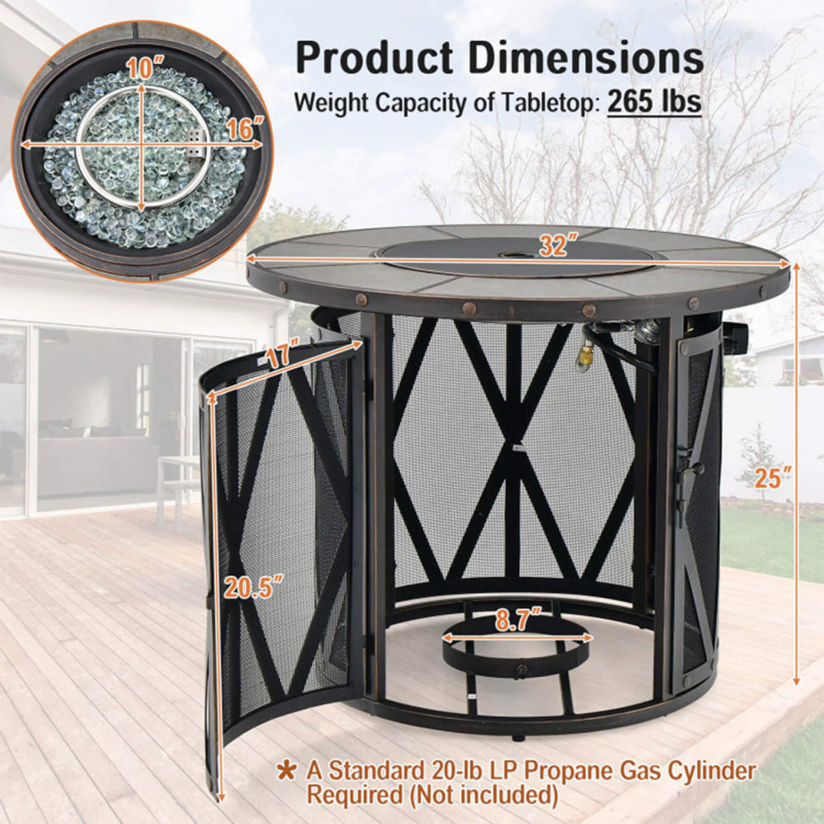 30-Inch 30K BTU Premium Outdoor Patio Gas Fire Pit Table With Fire Glass And Cover (SAK17432)