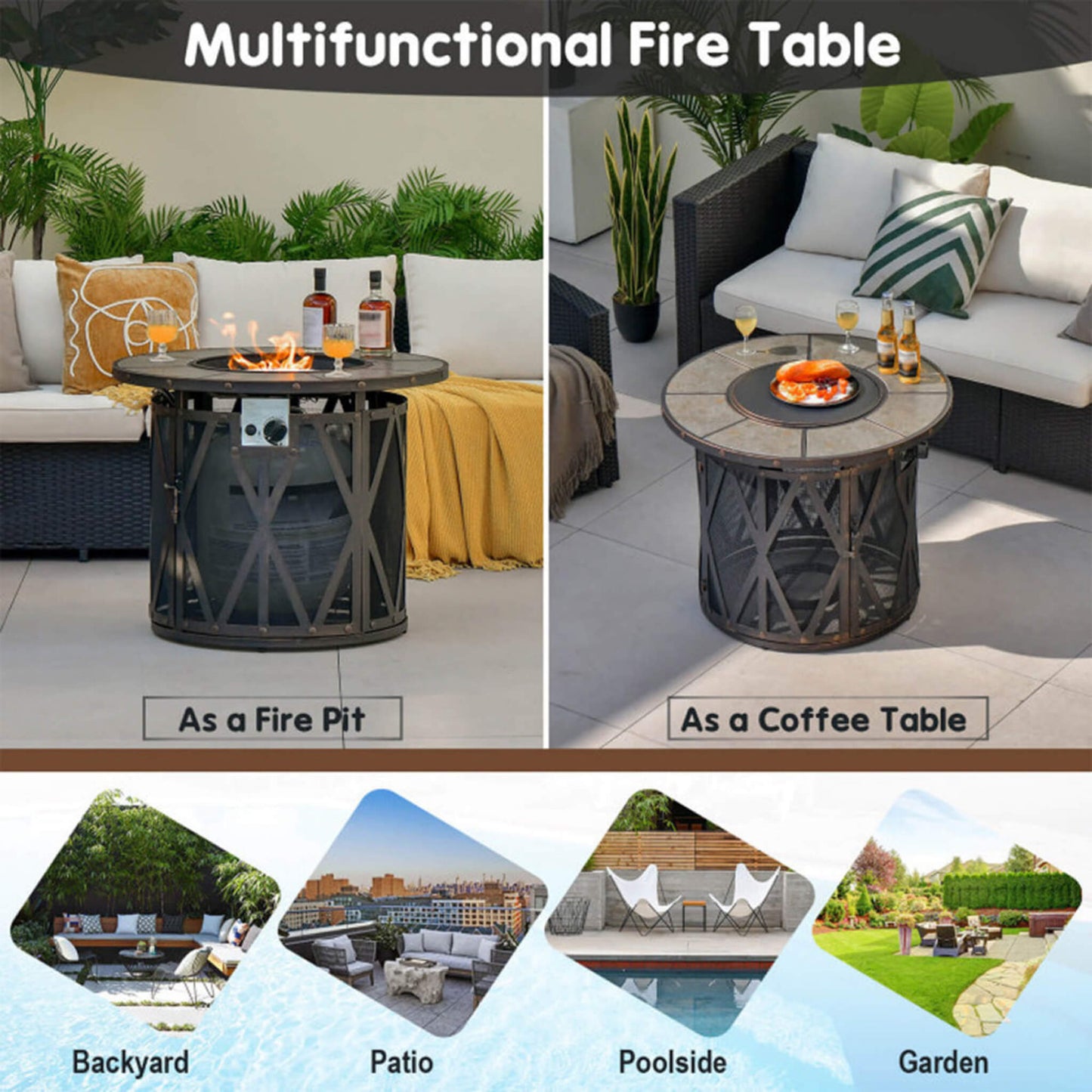 30-Inch 30K BTU Premium Outdoor Patio Gas Fire Pit Table With Fire Glass And Cover (SAK17432)