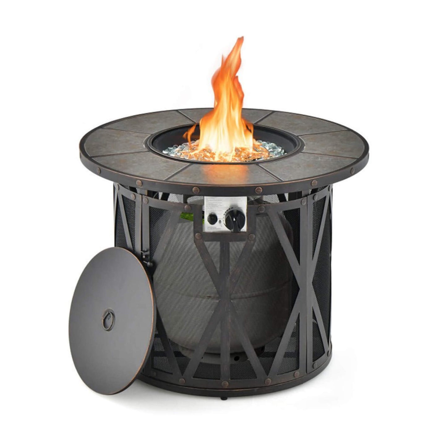 30-Inch 30K BTU Premium Outdoor Patio Gas Fire Pit Table With Fire Glass And Cover (SAK17432)