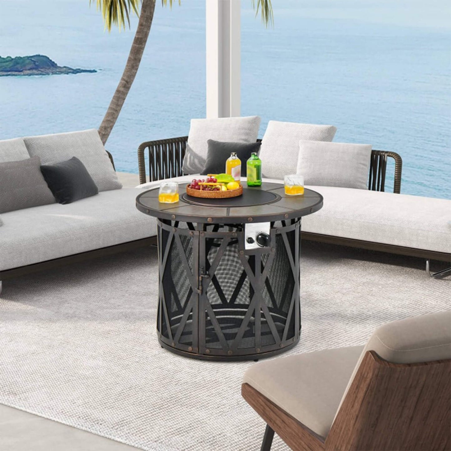 30-Inch 30K BTU Premium Outdoor Patio Gas Fire Pit Table With Fire Glass And Cover (SAK17432)