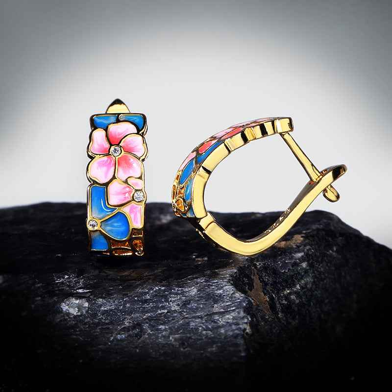 Floral Enamel Small Earrings