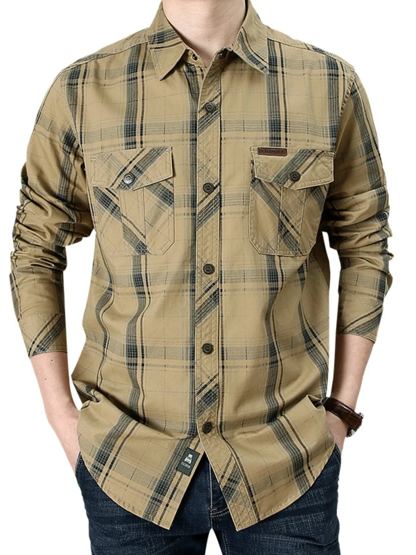 Men's Plus Size Casual Plaid Long Sleeve Shirt