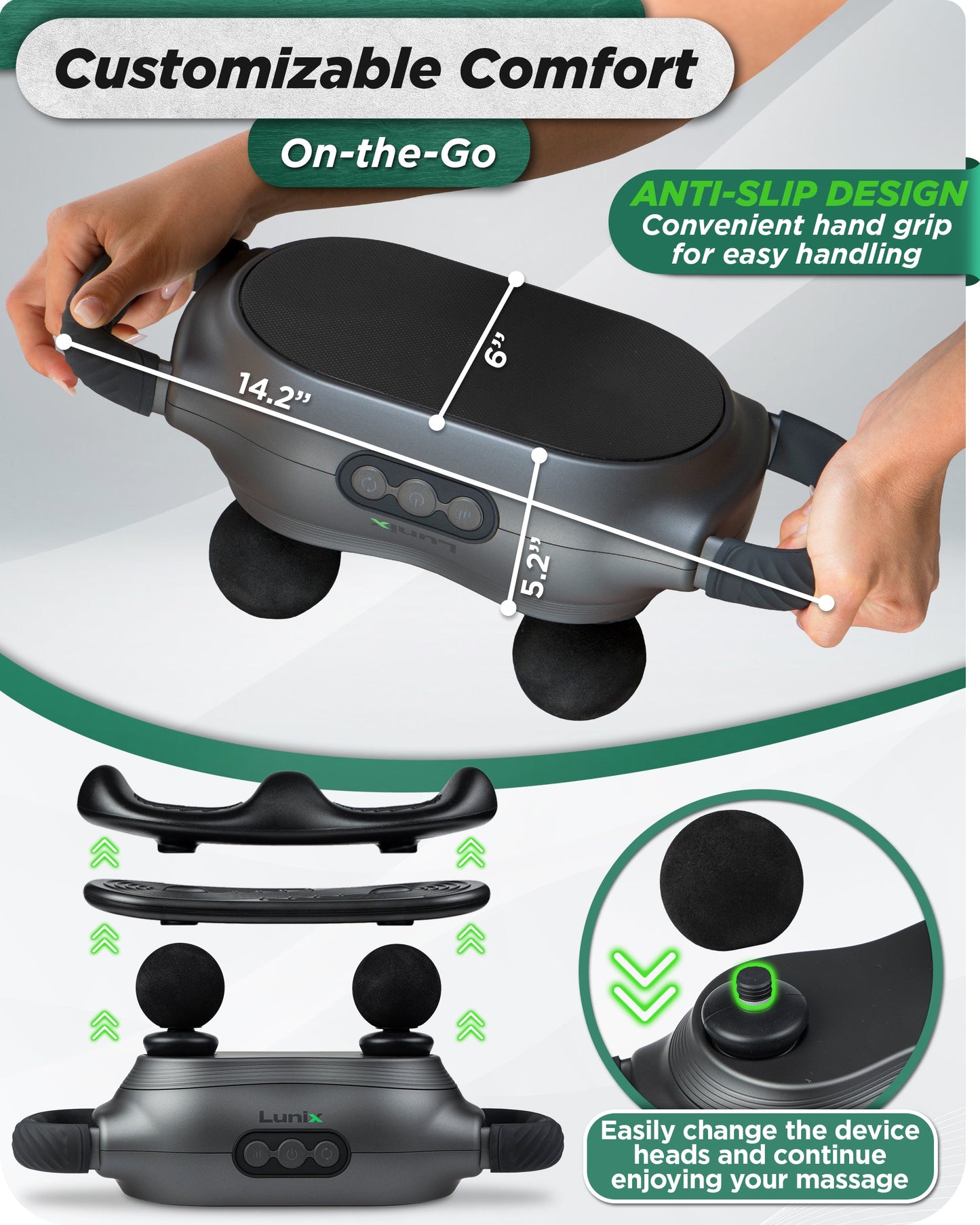 LX26 2 Head Deep Tissue Massager, Charcoal Black