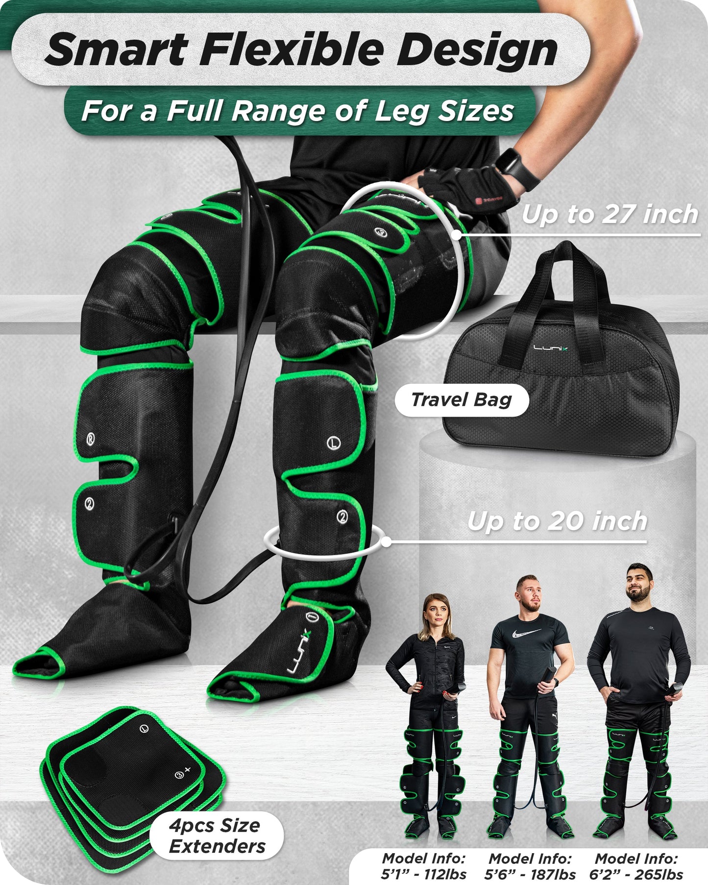 LX10 Full Leg Compression Massager Upgraded, Forest Green