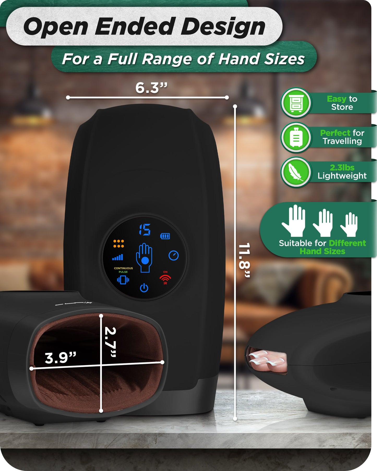 Lunix LX37 Hand Massager, Touchscreen Red Light Therapy for Hands, Charcoal Black