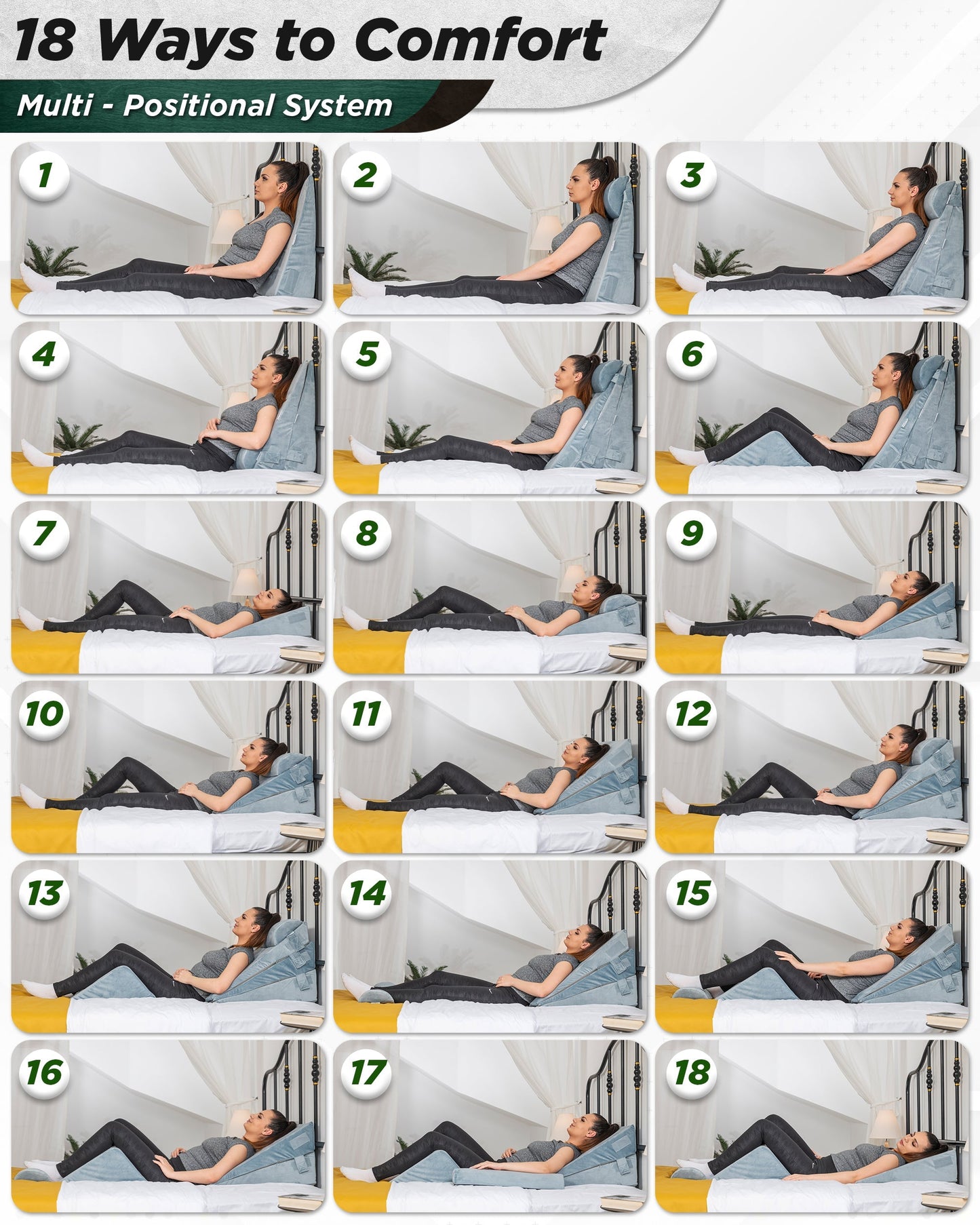 LX11 5-Piece Support for Abdominal Recovery & Lower Back Rest, Wedge Pillow Set, Cloud Gray