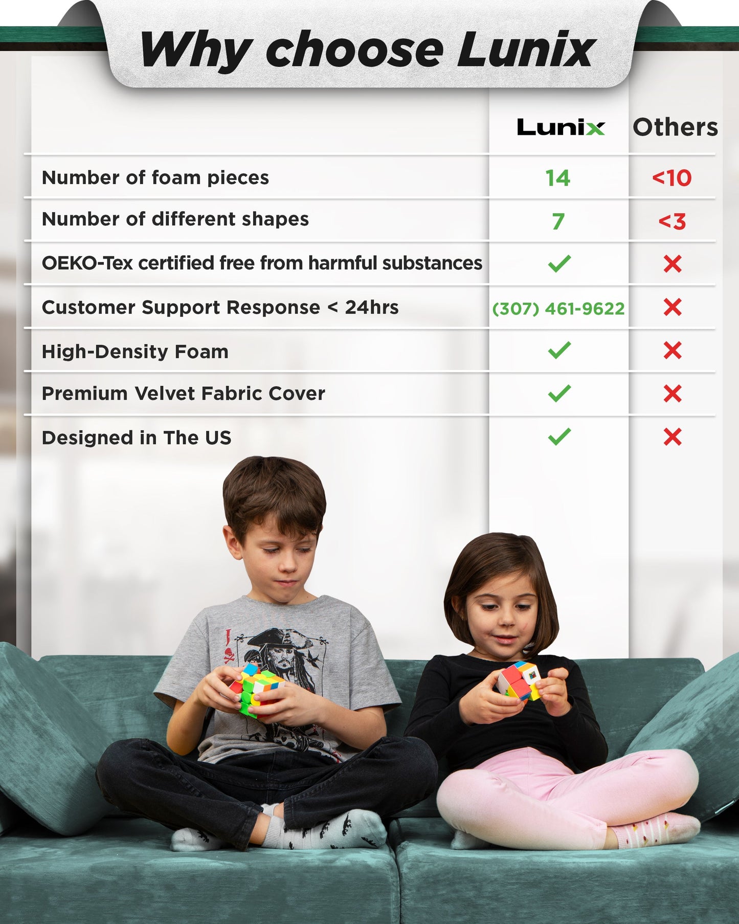 LX15 14pcs Modular Play Couch, Sage Teal