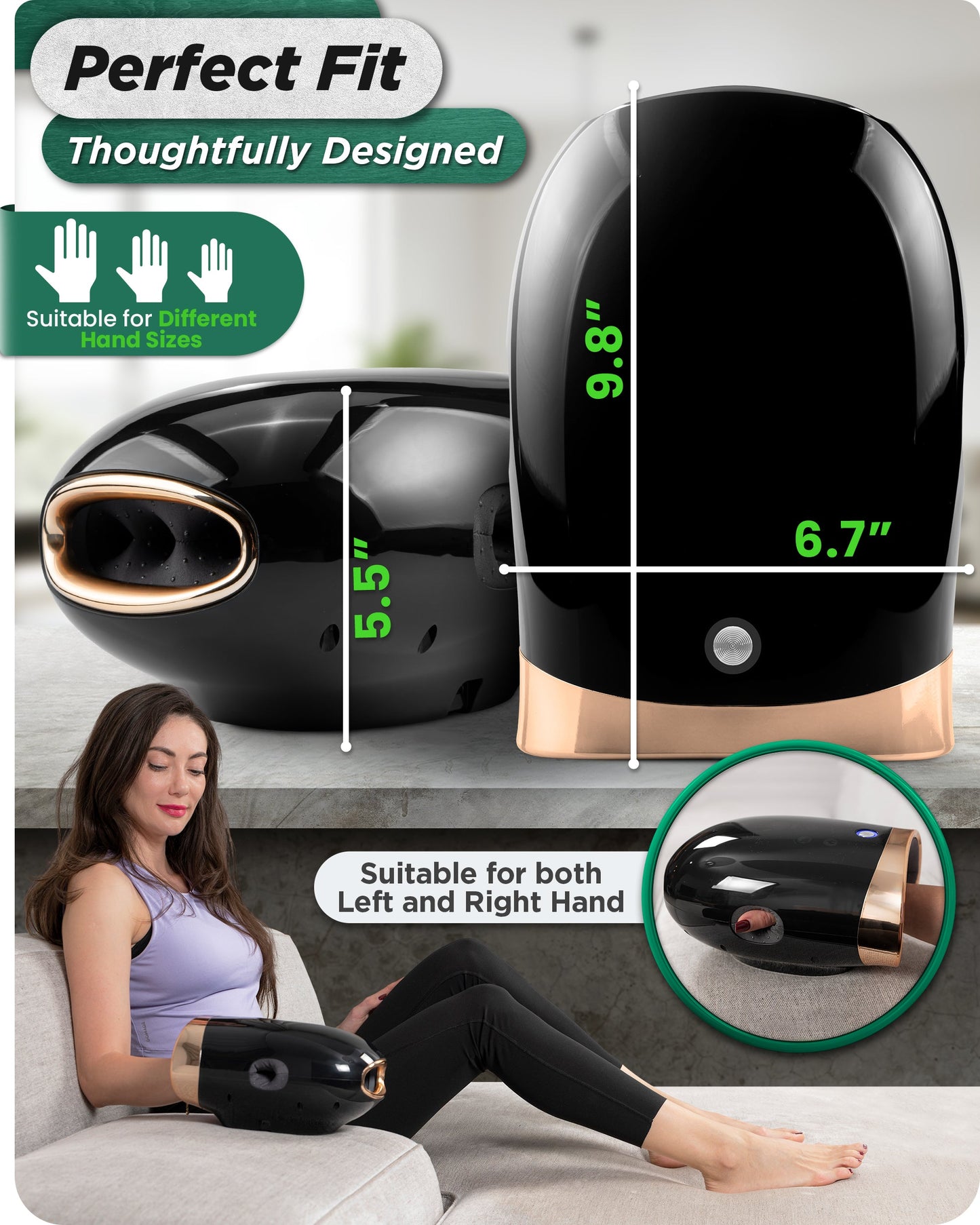 LX30 Rolling Hand Massager, Kneading + Compression, Heat + Cooling Fan, Charcoal Black