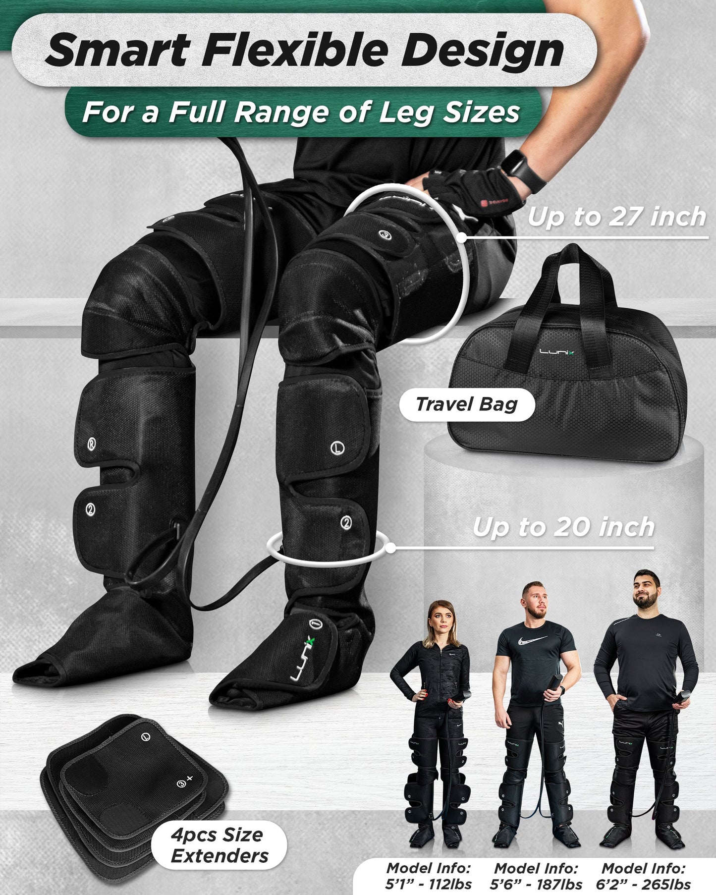 LX10 Full Leg Compression Massager, Charcoal Black