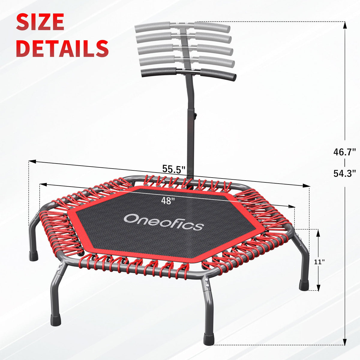 Oneofics 48”Trampoline, Foldable Fitness trampoline for Adults and Kids, Exercise Workout Rebounder Trampoline with Adjustable Handle, Max Load 550lbs