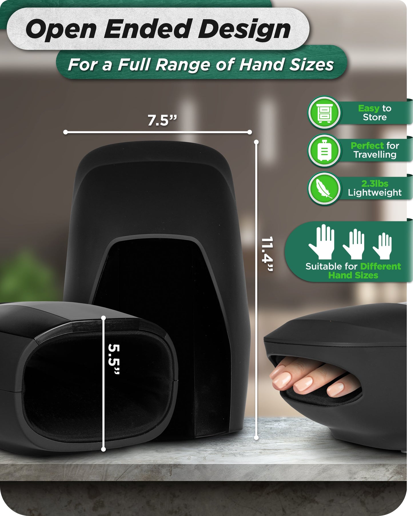 LX29 Hand Massager with Heat & Air Compression, Charcoal Black
