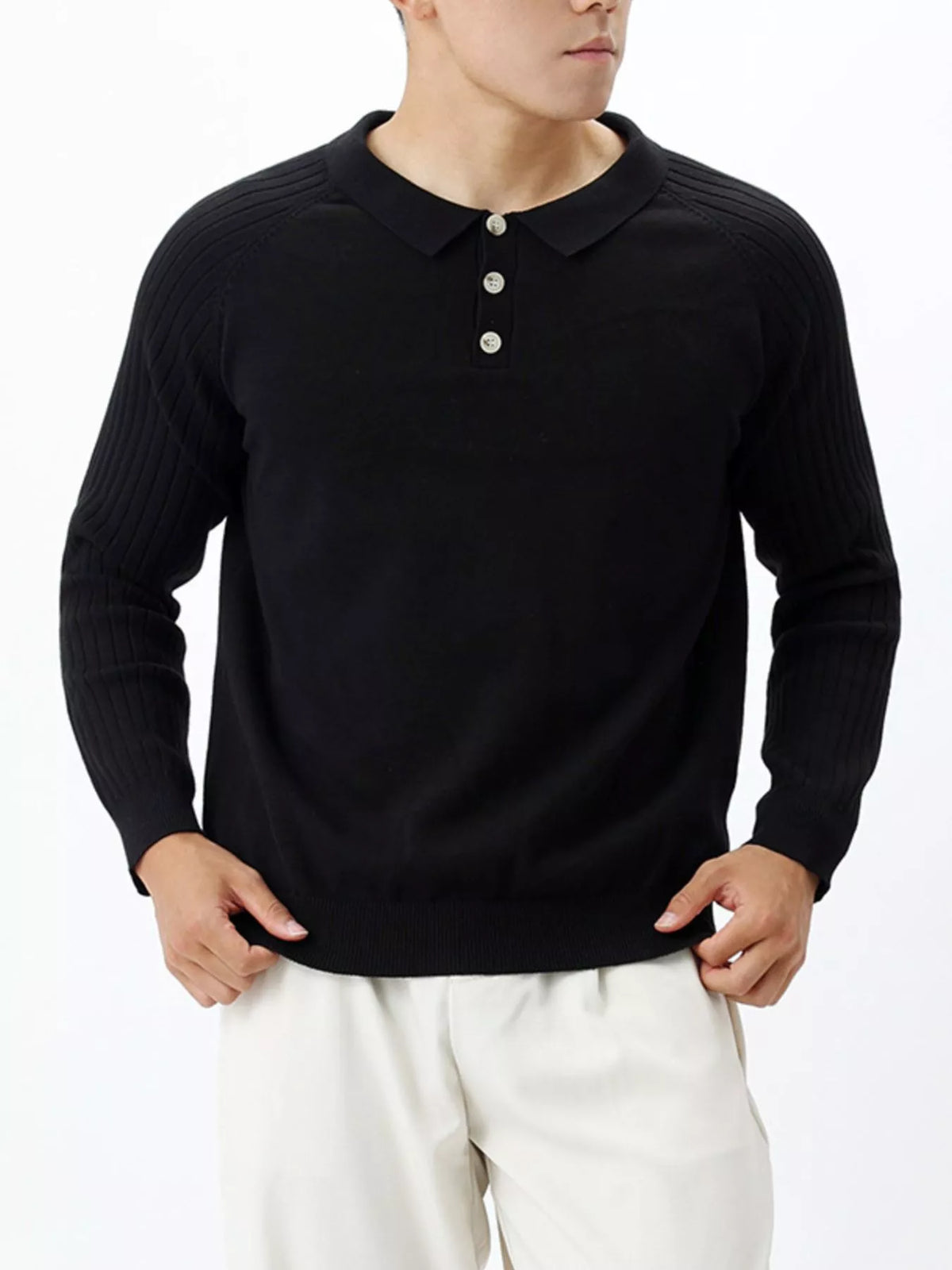 Men's Plus Size Classic Fit Ribbed Sleeve Knit Top