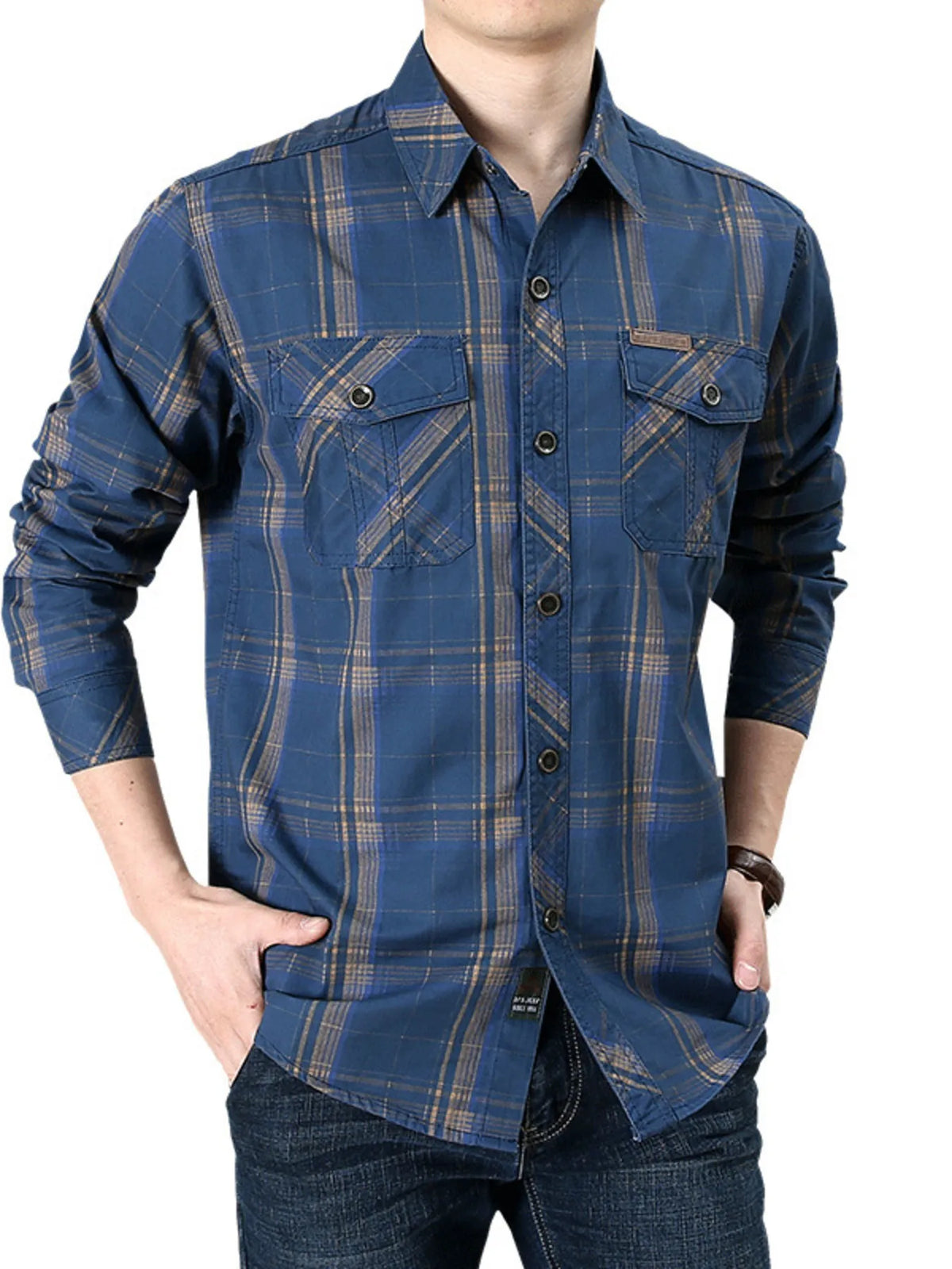 Men's Plus Size Casual Plaid Long Sleeve Shirt