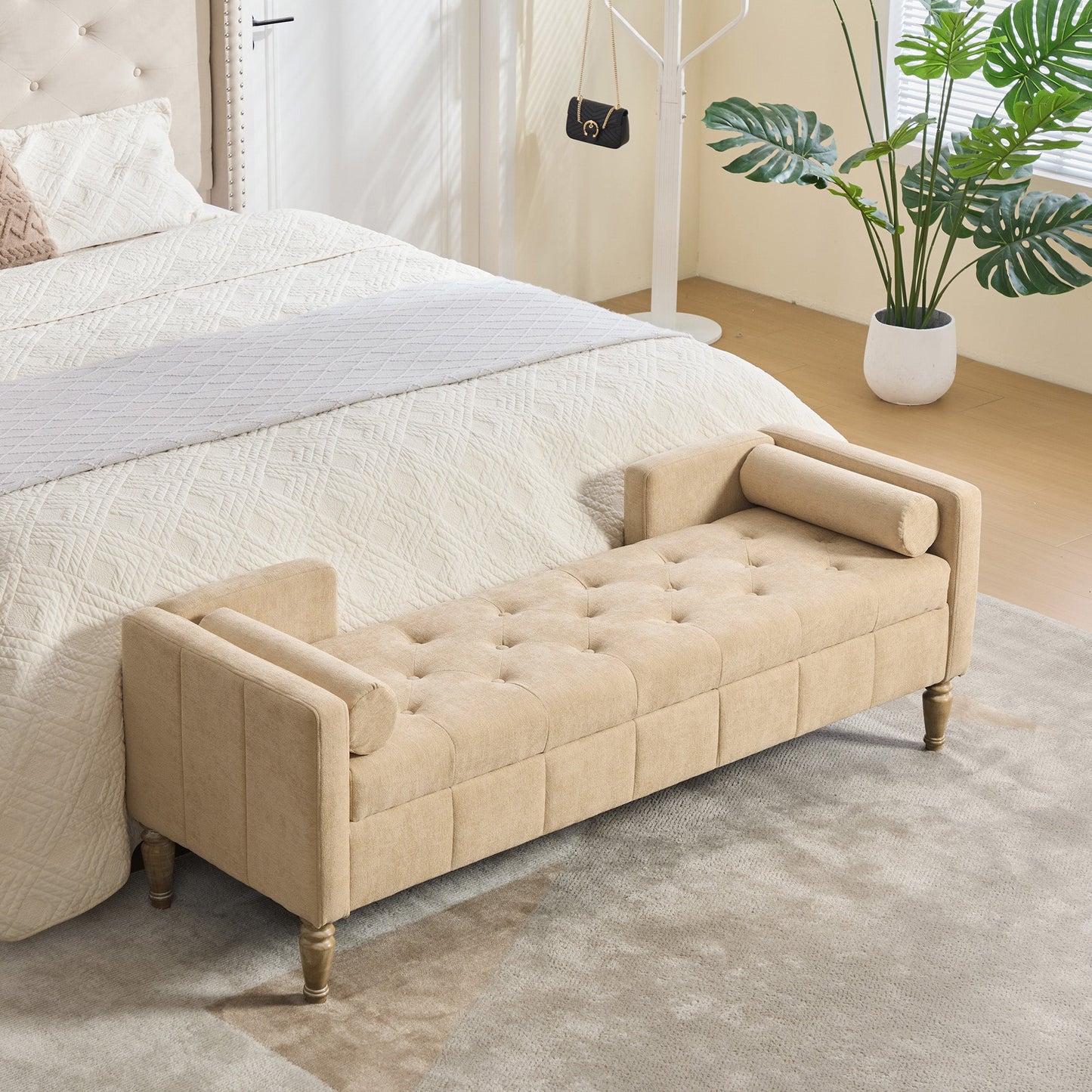Upholstered Chenille Flip-Top Storage Bench