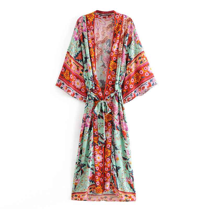 Green Cotton Bat Sleeve Kimono Cardigan | Floral Urban Style