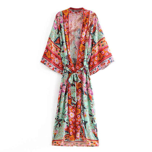 Green Cotton Bat Sleeve Kimono Cardigan | Floral Urban Style
