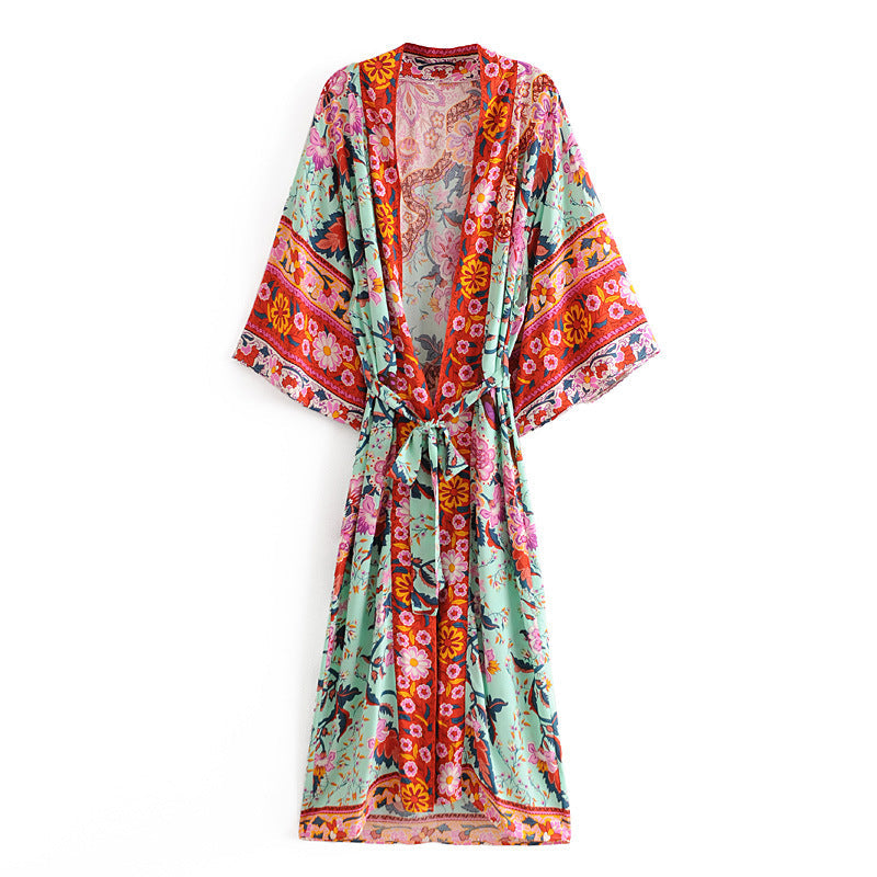 Green Cotton Bat Sleeve Kimono Cardigan | Floral Urban Style