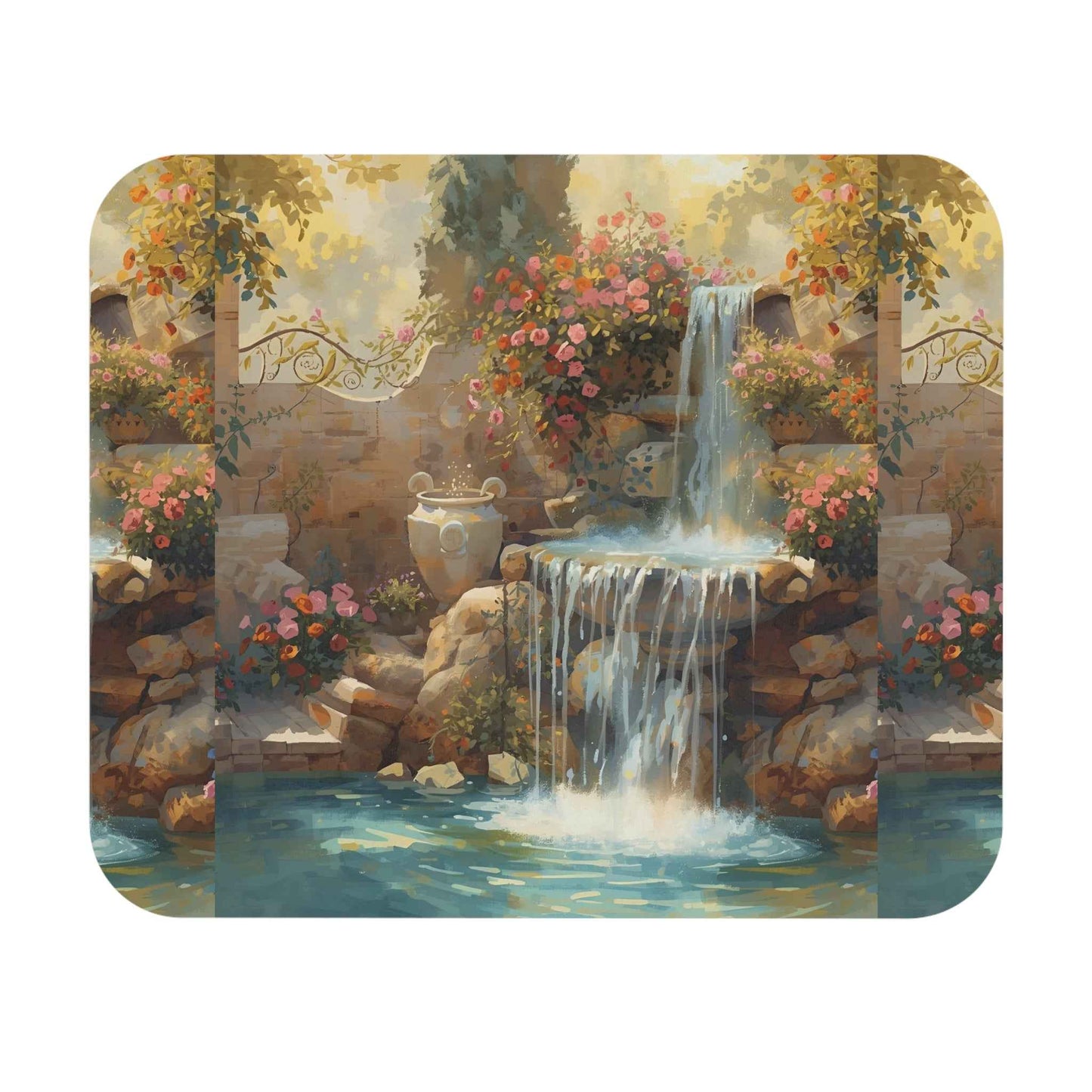 Tuscan Garden Mouse Pad – Serene Waterfall Home Office Decor