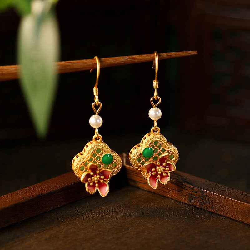Real Gold Plating Antique 925 Silver Pin Earrings