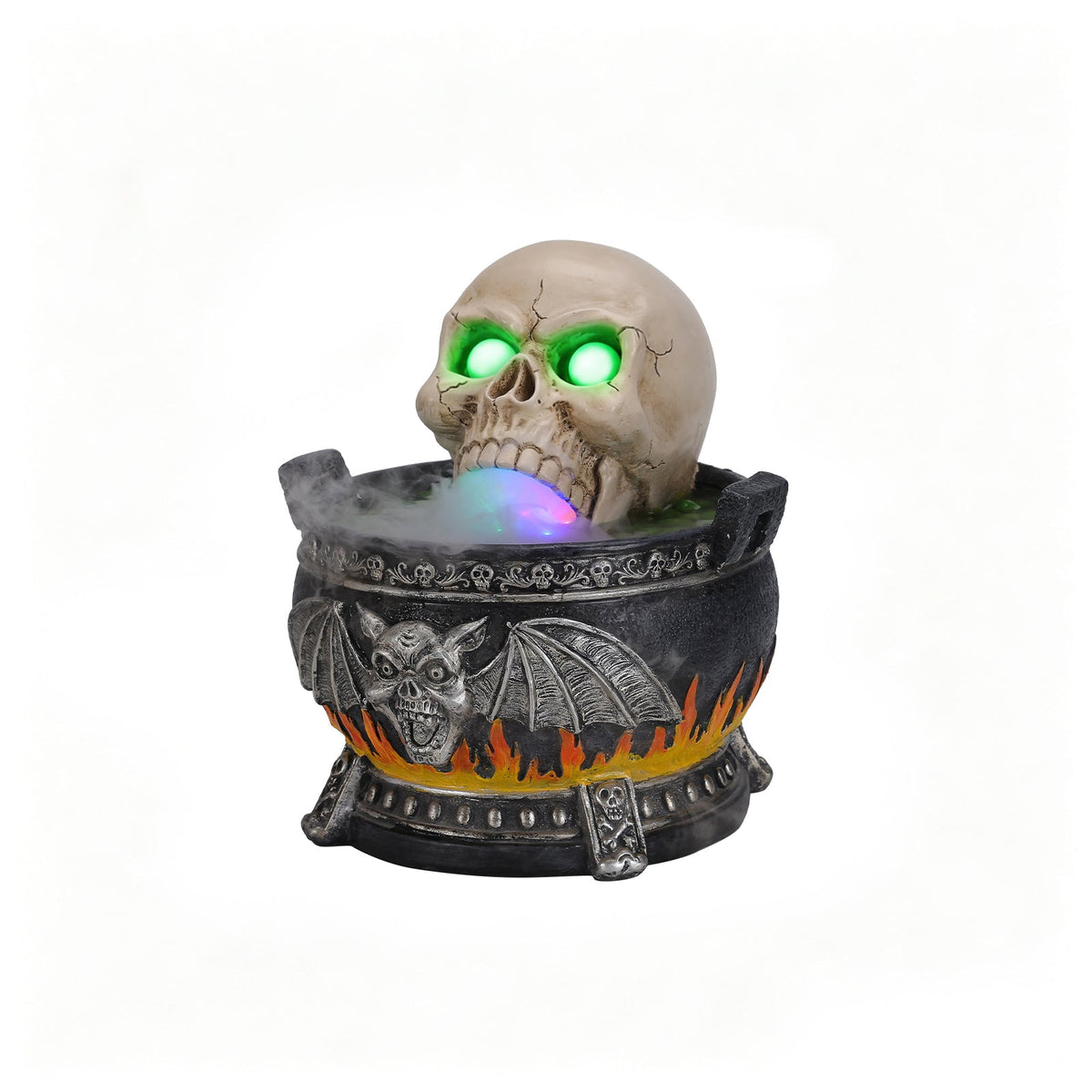Halloween Skull Cauldron Statue with LED Light