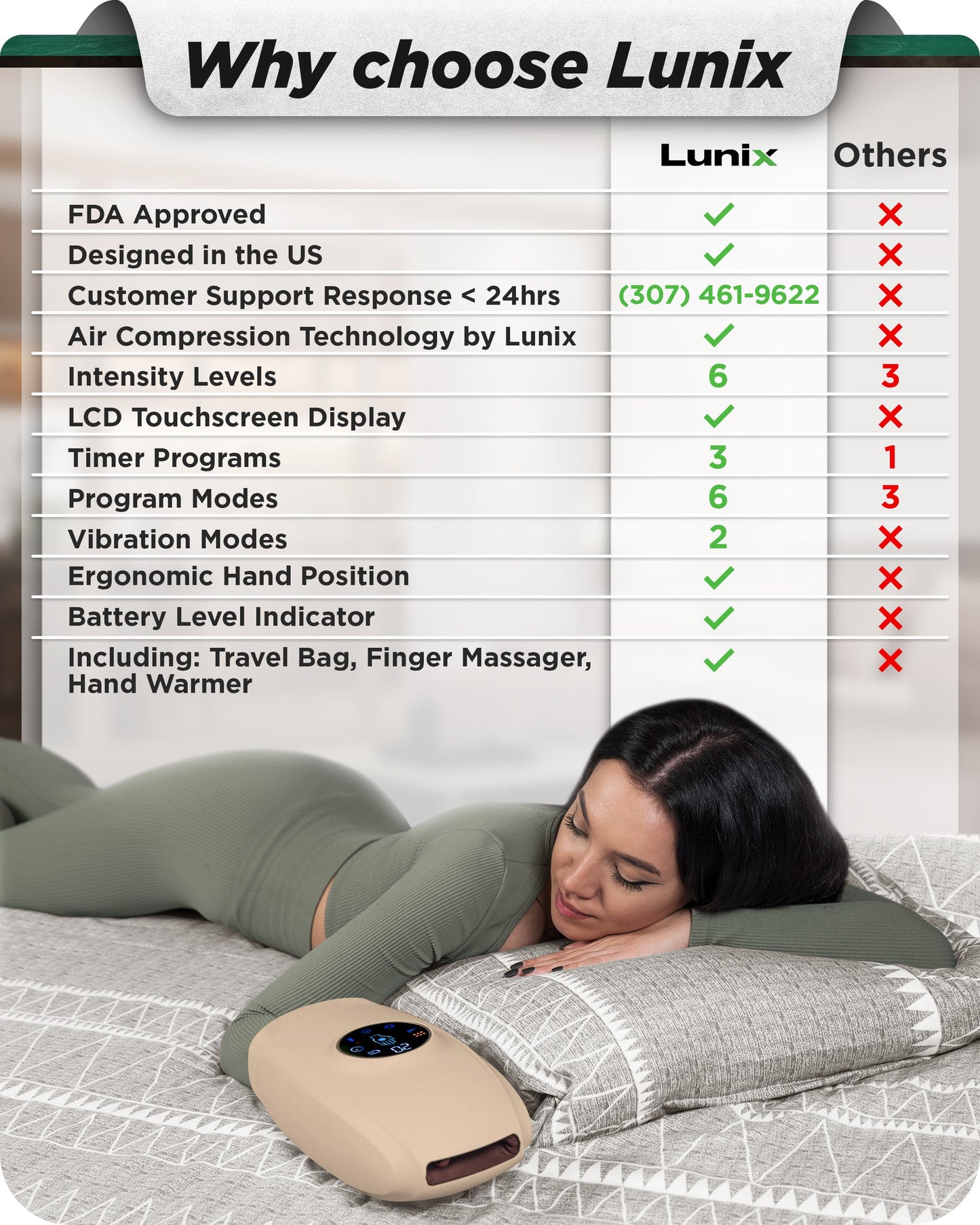 LX7 LCD Touchscreen Hand Massager, Heated Air Compression, Sand Beige