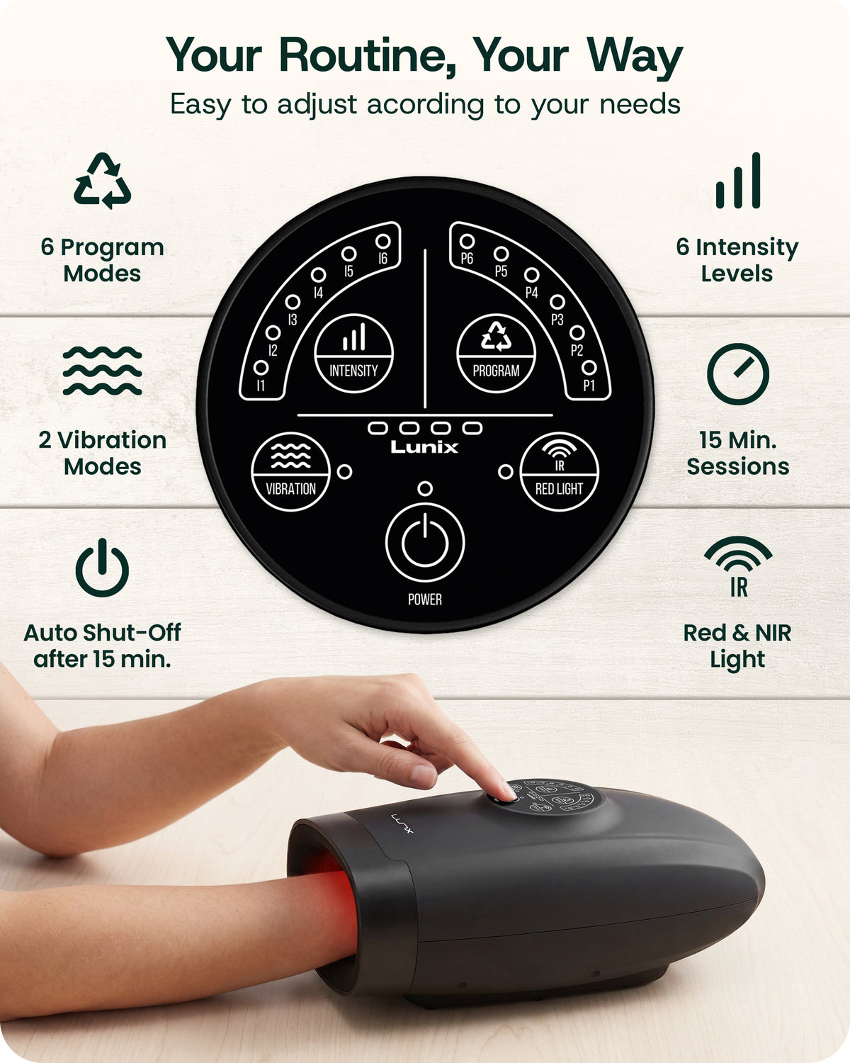 Lunix LX33 Hand Massager with Red Light Therapy, Carpal Tunnel & Wrist Pain Relief Device, Charcoal Black