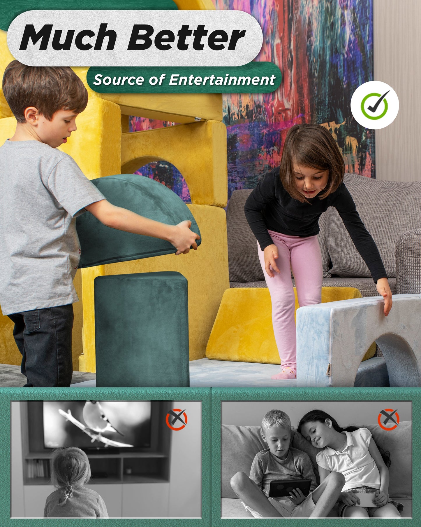 LX15 14pcs Modular Play Couch, Sage Teal