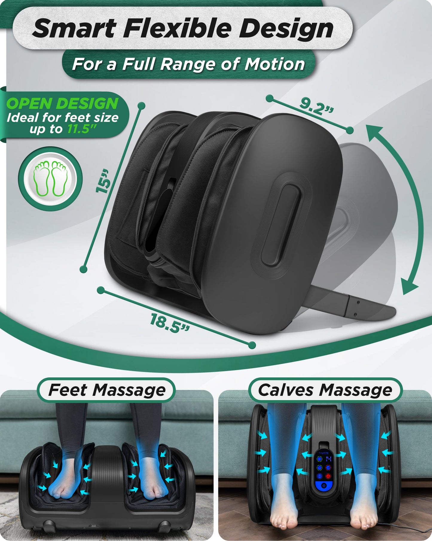 LX21 Foot and Calf Massager with Remote, Neuropathy & Plantar Fasciitis Relief, Granite Black