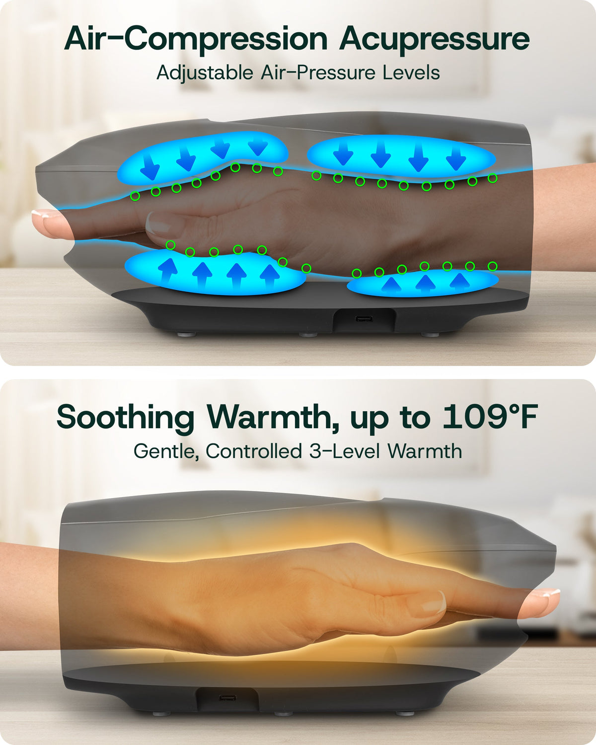 LX29 Hand Massager with Heat & Air Compression, Charcoal Black