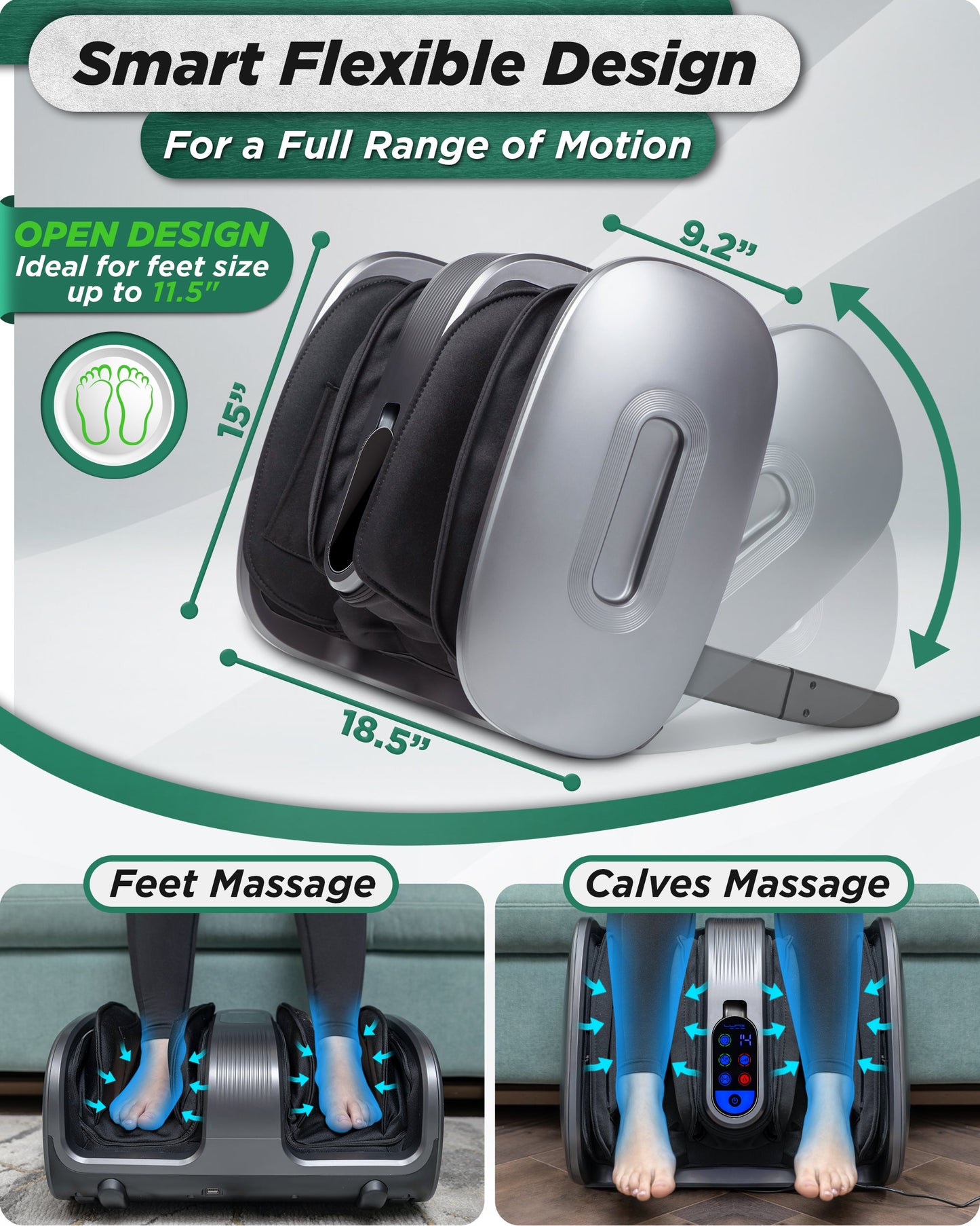 LX21 Foot and Calf Massager with Remote, Neuropathy & Plantar Fasciitis Relief, Granite Gray