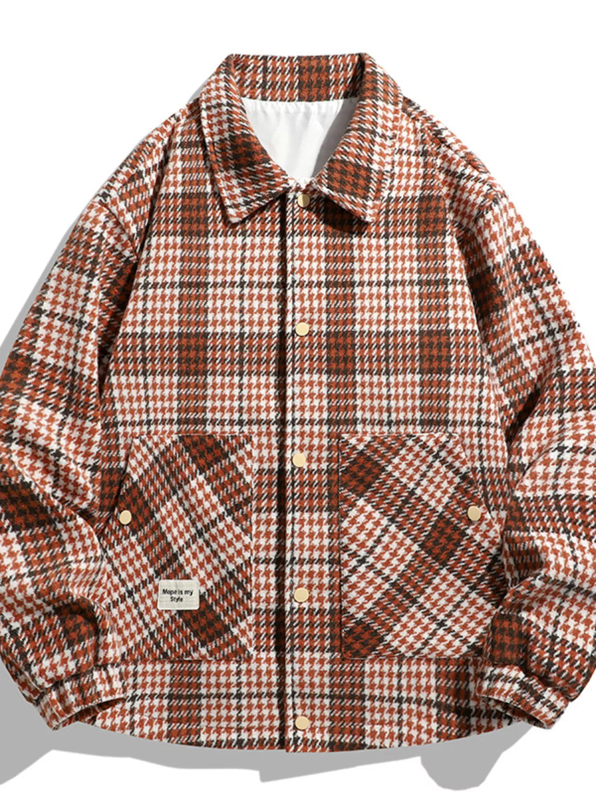 Men's Plus Size Houndstooth Pattern Button-Up Jacket
