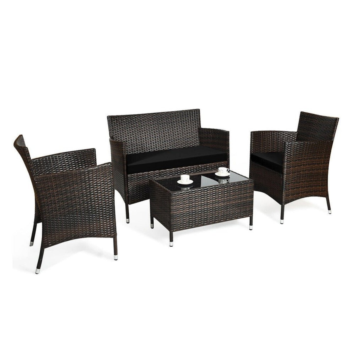 4-Piece Outdoor Rattan Patio Furniture Set With Cushions & Coffee Table (SAK75463)
