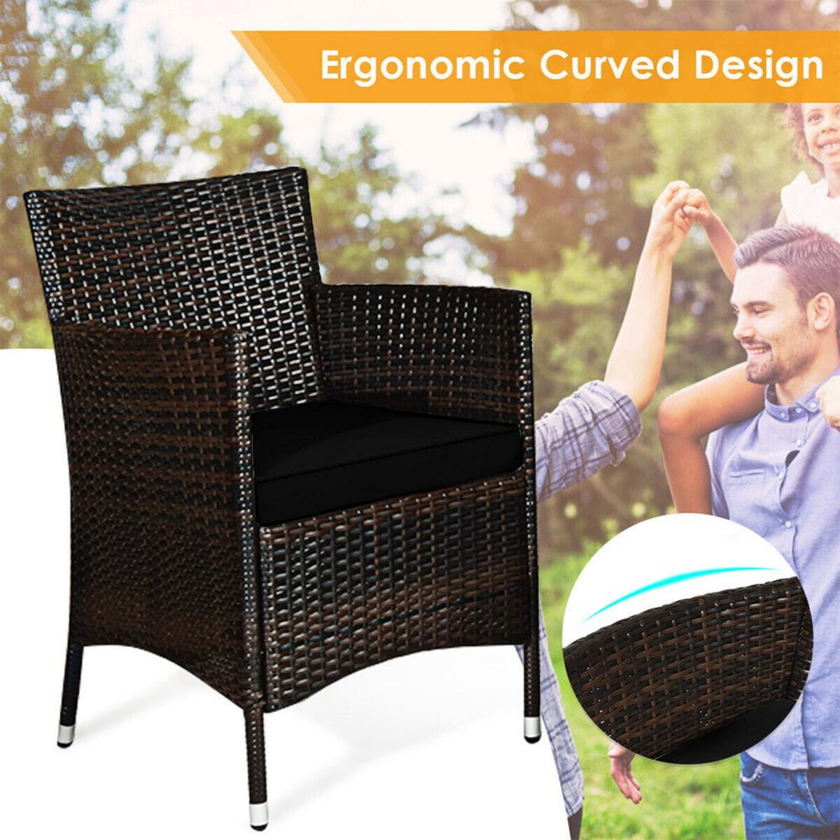 4-Piece Outdoor Rattan Patio Furniture Set With Cushions & Coffee Table (SAK75463)