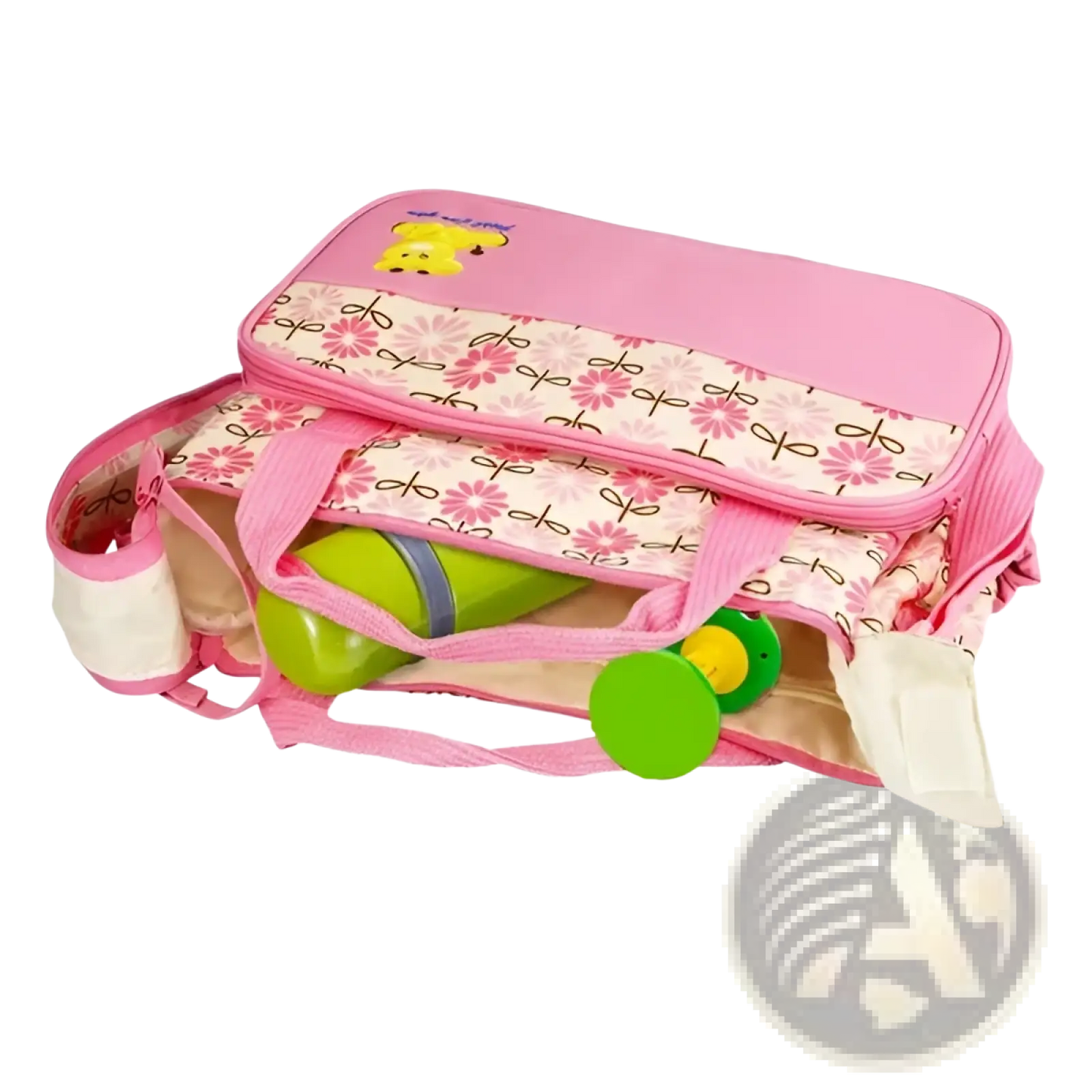 5 Piece Bear Appliqué Baby Diaper Travel Bag Set