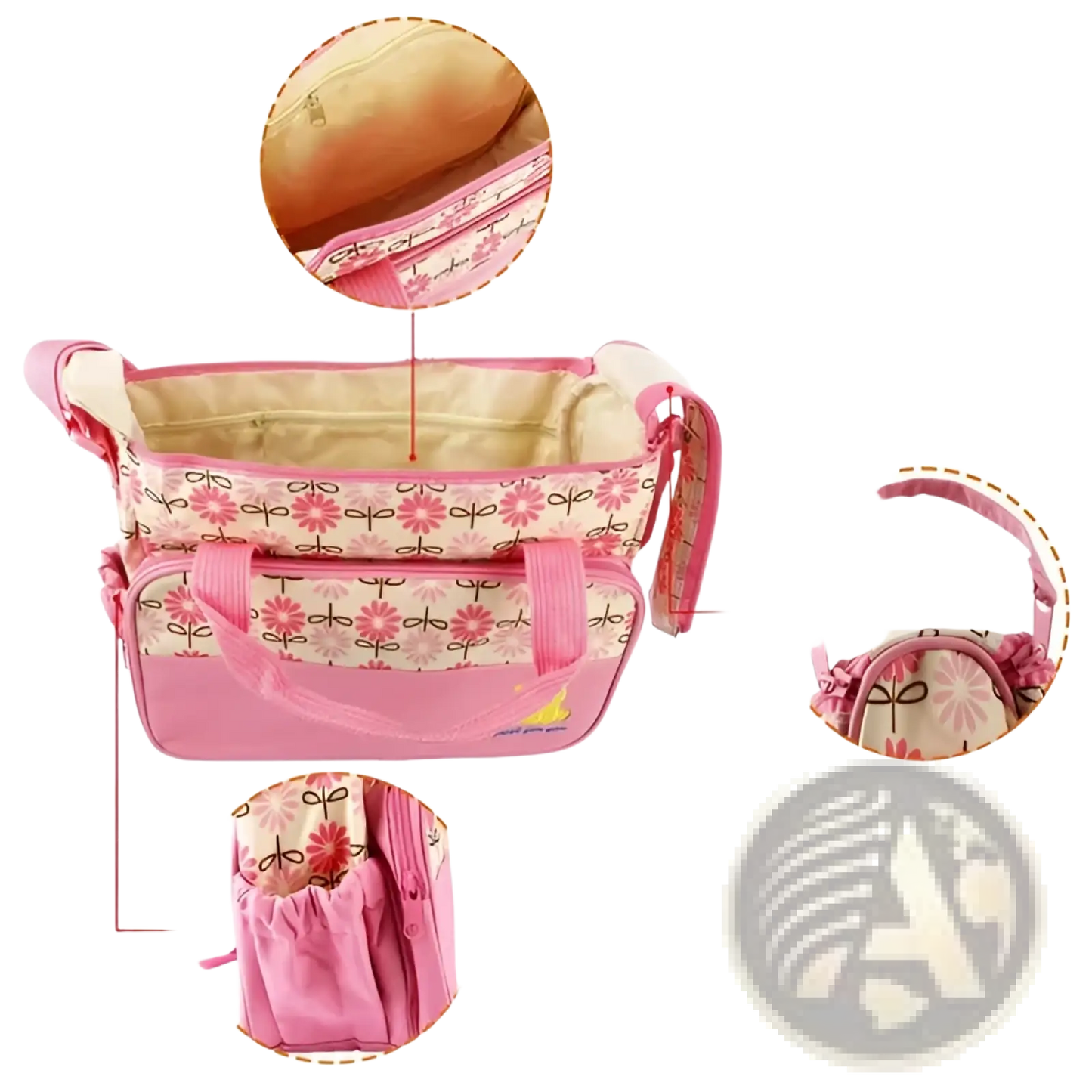 5 Piece Bear Appliqué Baby Diaper Travel Bag Set