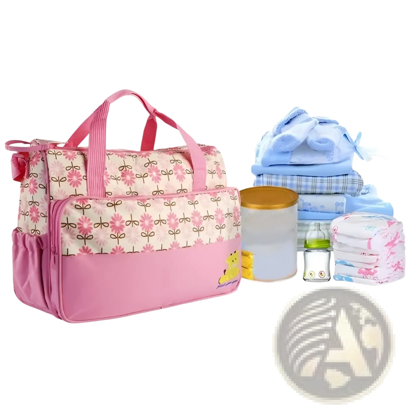 5 Piece Bear Appliqué Baby Diaper Travel Bag Set