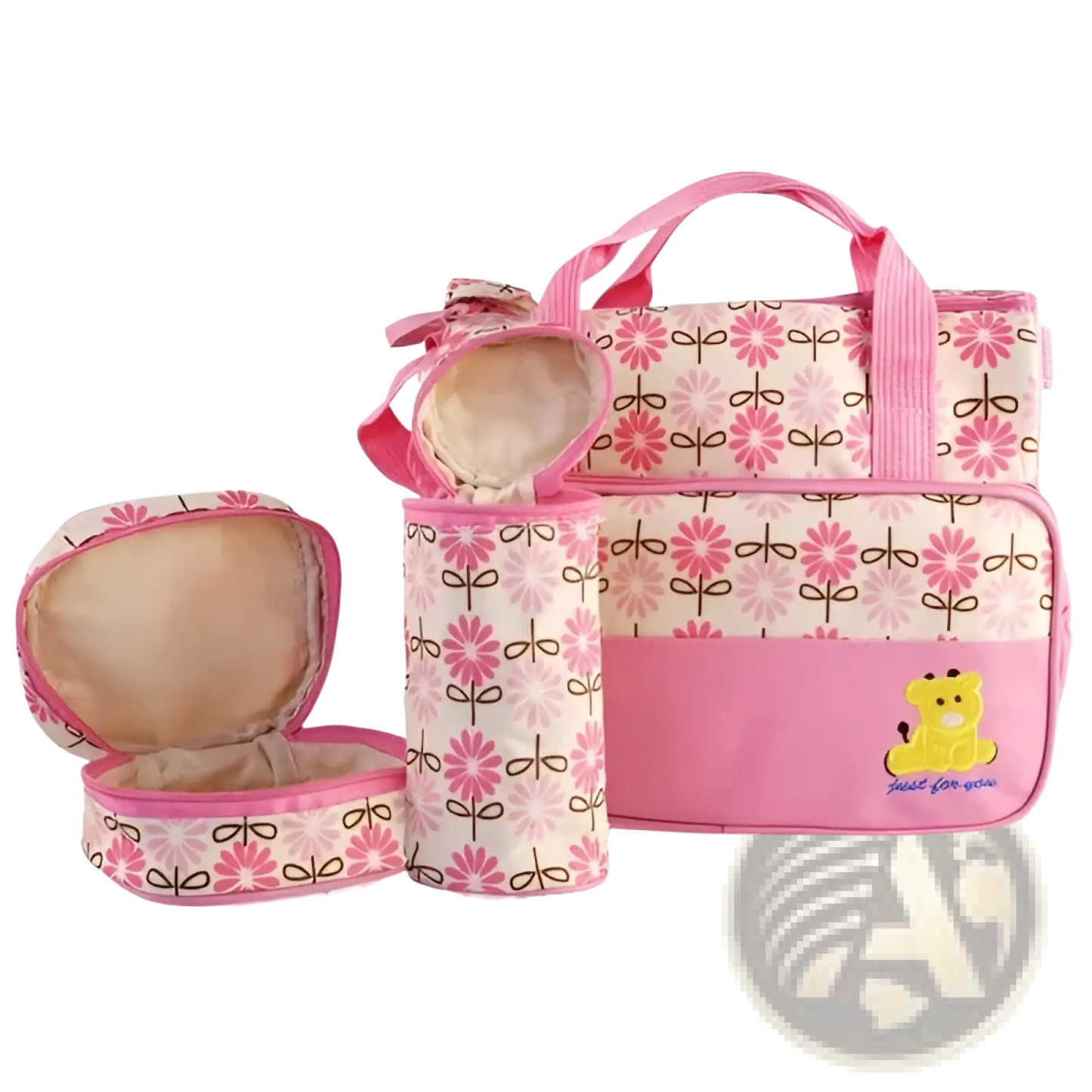 5 Piece Bear Appliqué Baby Diaper Travel Bag Set