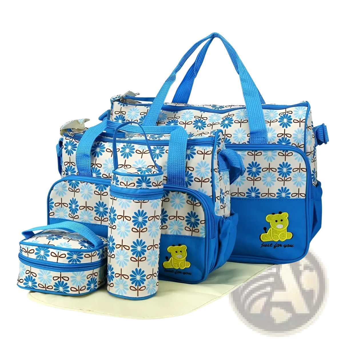 5 Piece Bear Appliqué Baby Diaper Travel Bag Set