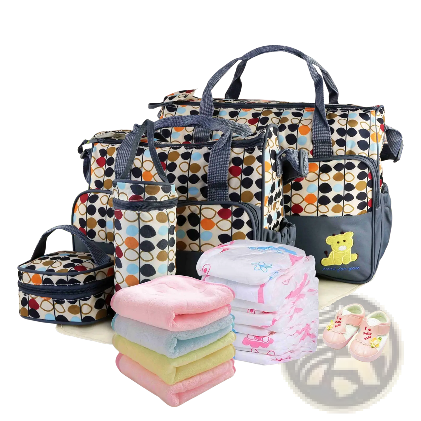 5-piece Floral Water-resistant Baby Diaper Bag Travel Set