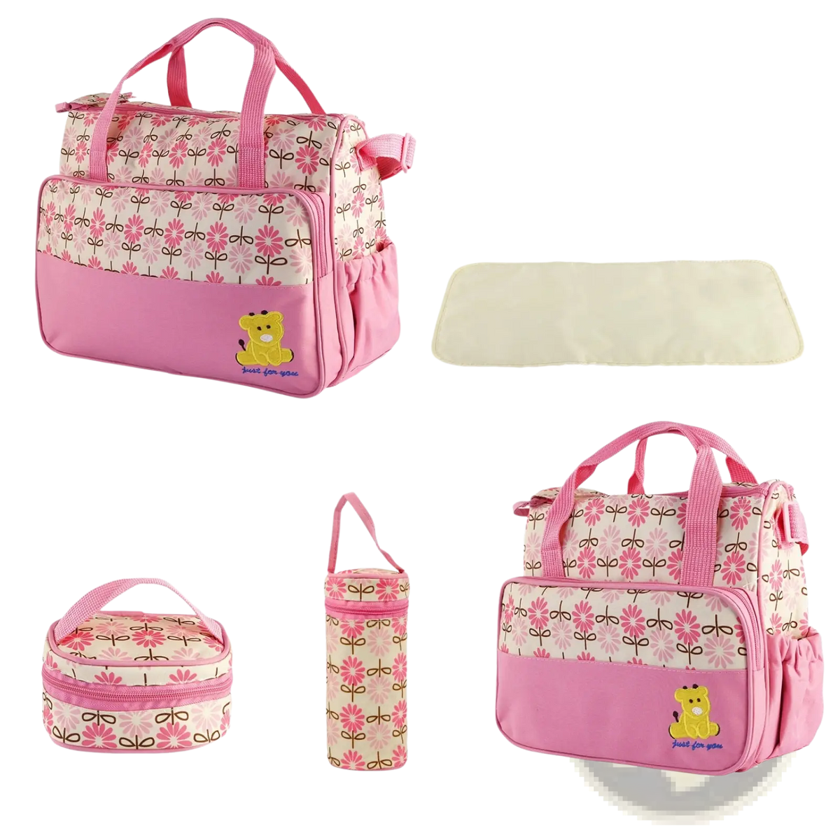 5-piece Floral Water-resistant Baby Diaper Bag Travel Set