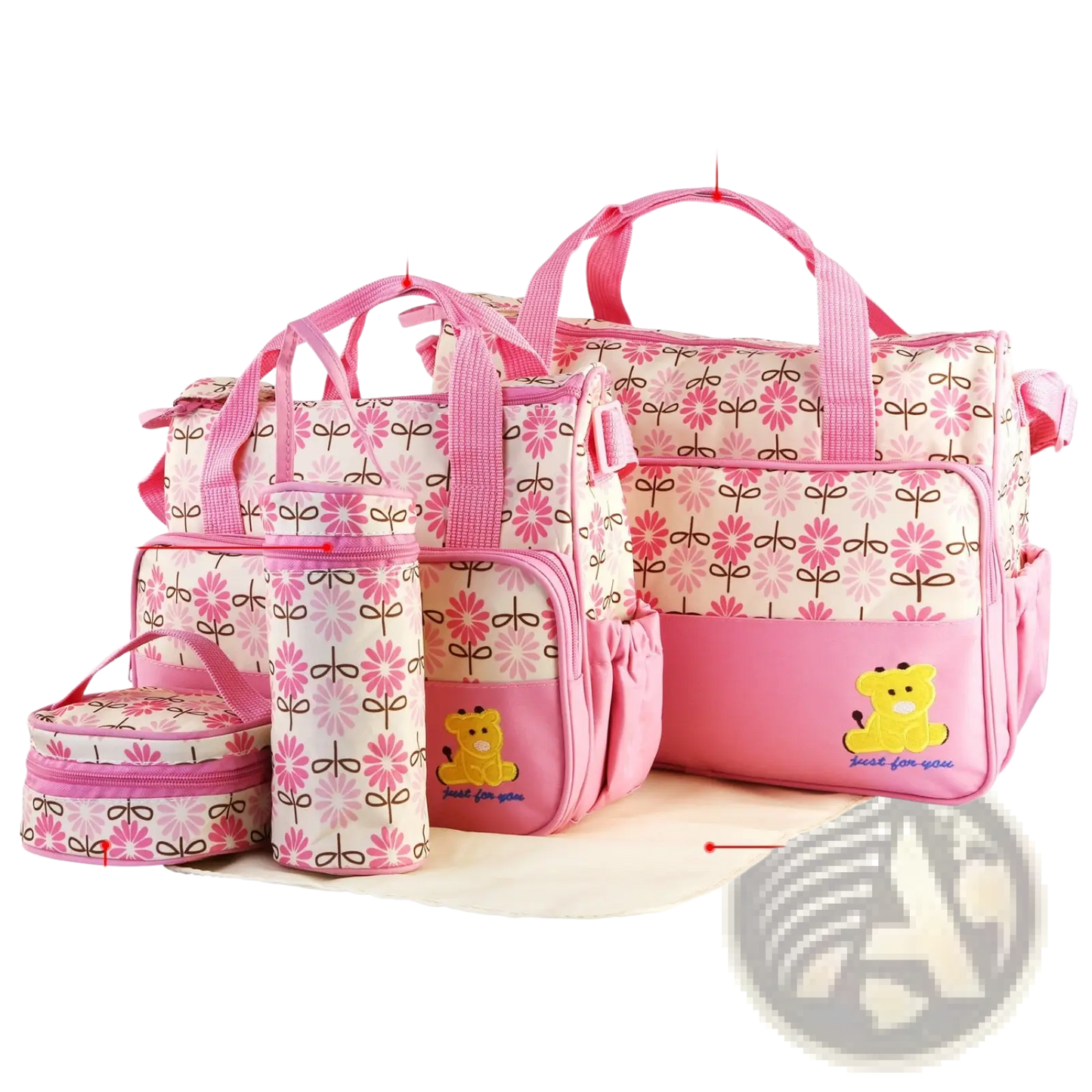 5-piece Floral Water-resistant Baby Diaper Bag Travel Set